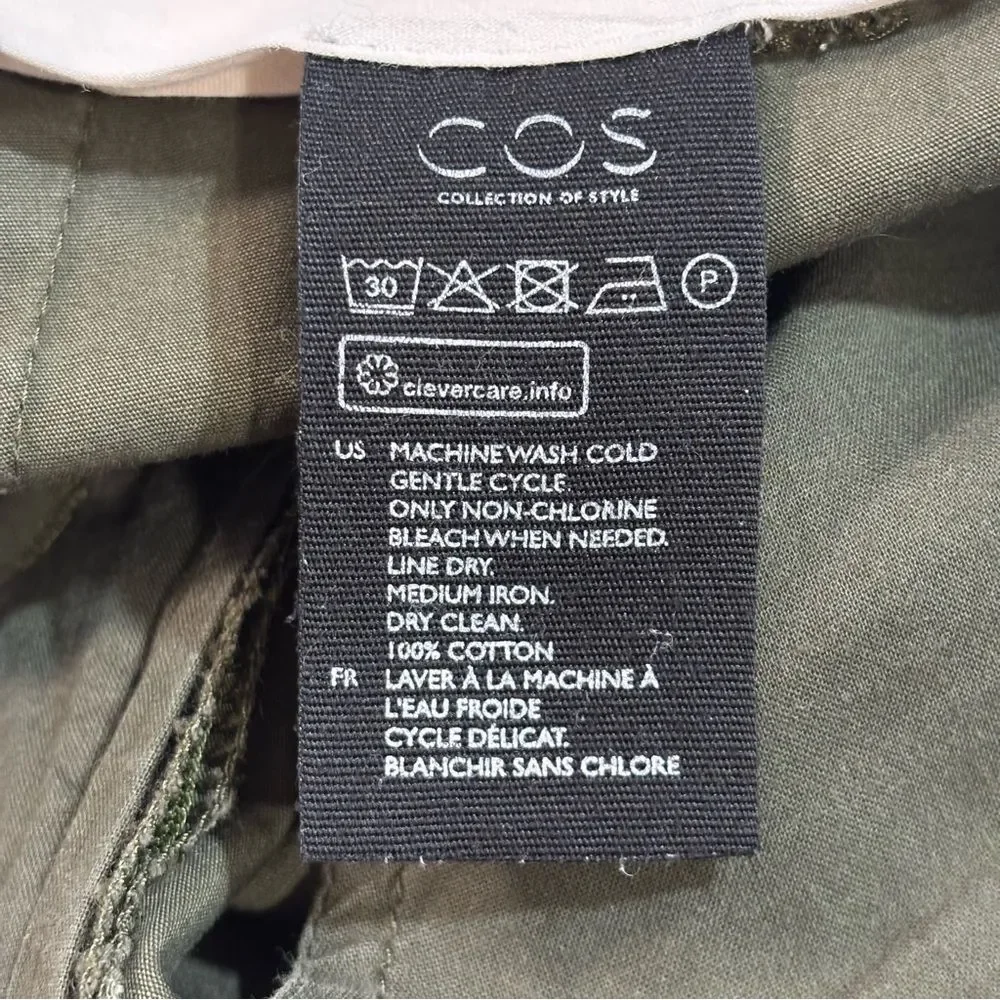 COS Tailored High Waist Straight Leg Twill Cotton Trousers Sage Green 2